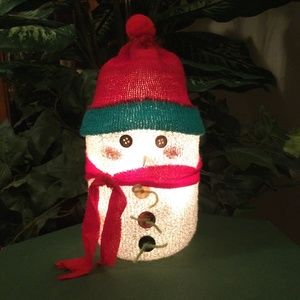 Handcrafted Snowman Lighted Plug-in Mason Jar Decor